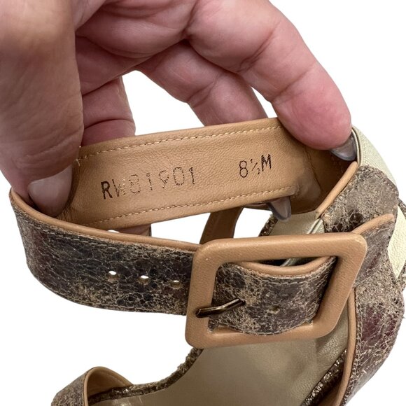 Stuart Weitzman Annex Penny Cracked Leather Wedge Sandals Shoes women's size 8.5 - Picture 7 of 8